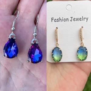 New 2 Pairs Ombré Drop Earrings Pink Blue Green